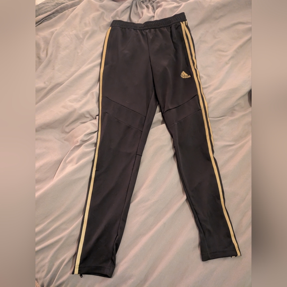 New Men's Adidas Tiro 19 Black Track Pants with Gold Stripes
